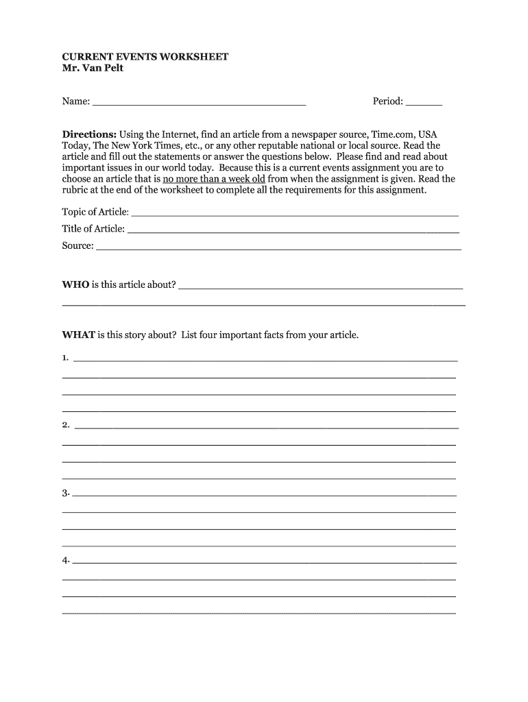 CURRENT EVENTS WORKSHEET  Manasquanschoolsorg  Form