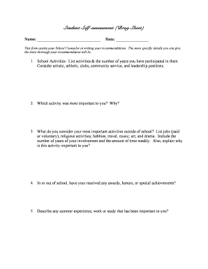 Student Self Assessment Brag Sheet Dom High School Www Fhs Beth K12 Pa  Form