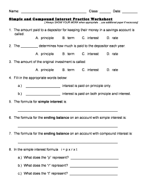 Simple and Compound Interest Practice Worksheet  Form