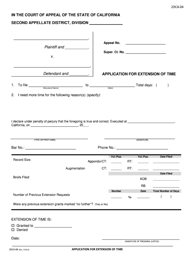 2DCA04 in the COURT of APPEAL of the STATE of CALIFORNIA SECOND APPELLATE DISTRICT, DIVISION , Appeal No  Form