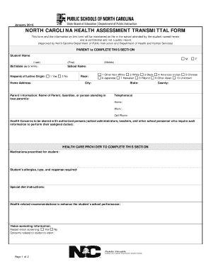 Nc Health Assessment Transmittal Form