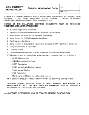 Ugu District Municipality Application Forms