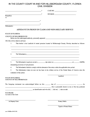 AFFIDAVIT in PROOF of CLAIM and NONMILITARY SERVICE  Form