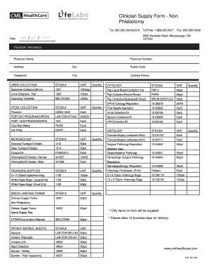 Clinician Supply Form Non Phlebotomy CML HealthCare