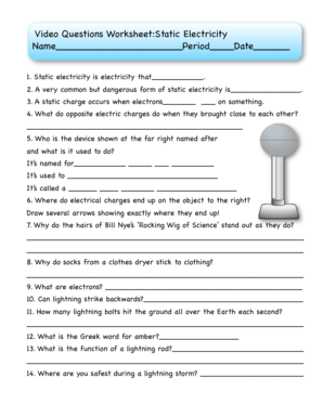 Electricity Worksheet PDF  Form