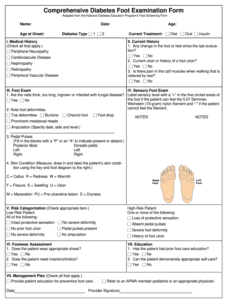 Foot Exam Diabetes Ne Calgary  Form