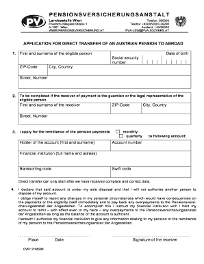 Application for Direct Transfer of an Austrian Pension to Abroad  Form