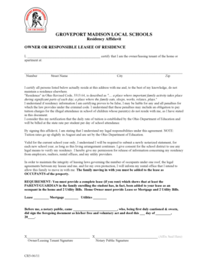 GROVEPORT MADISON LOCAL SCHOOLS Residency Affidavit OWNER or  Form