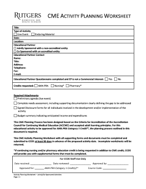 Cme Activity Planning Worksheet  Form