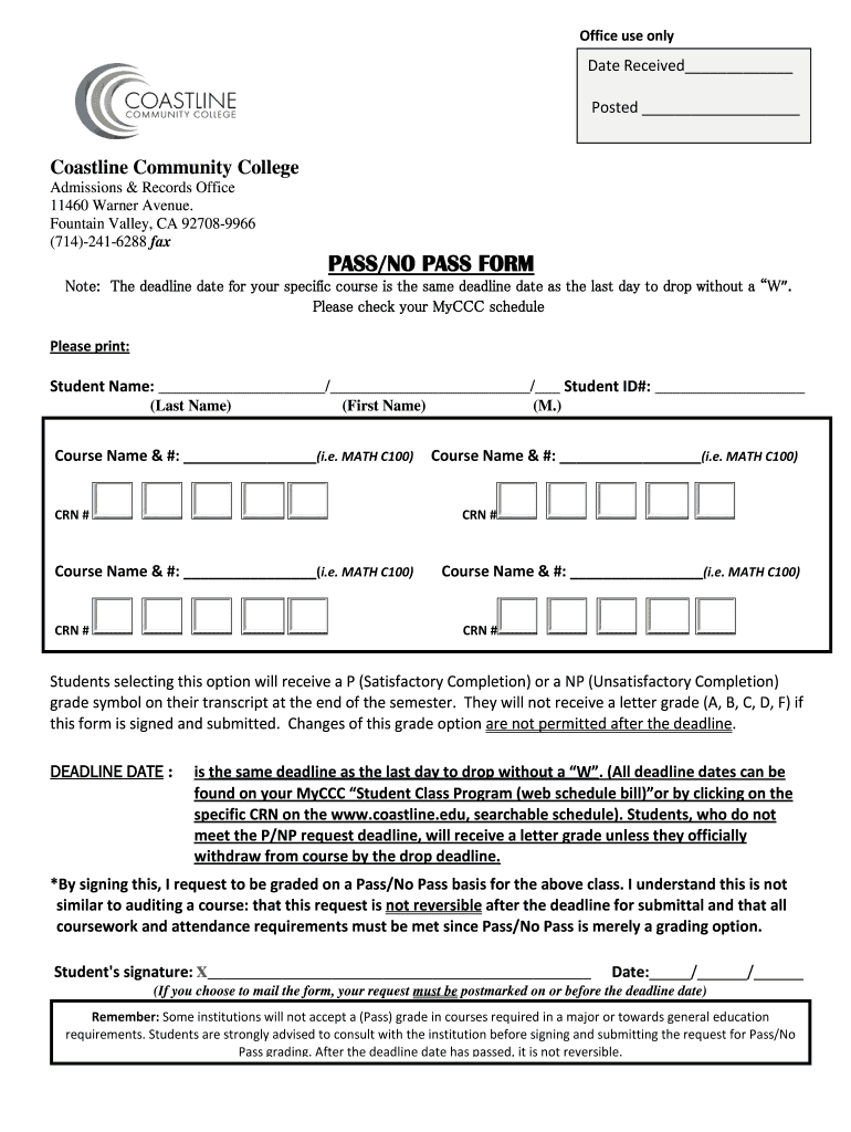 Coastline Pass No  Form