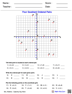 Four Quadrant Ordered Pairs Answer Key PDF  Form
