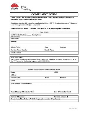 Fair Trading Complaint  Form