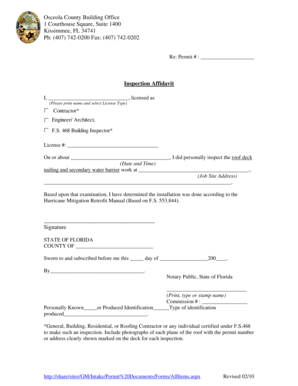 Osceola County Building Office 1 Courthouse Square, Suite 1400 Kissimmee, FL 34741 Ph 407 7420200 Fax 407 7420202 Re Permit # in  Form