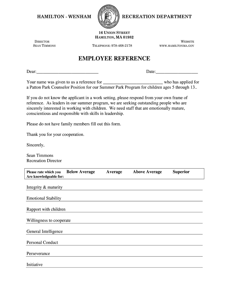 EMPLOYEE REFERENCE  Hamiltonmagov  Form