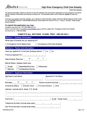 Child Care Subsidy Renewal Application Alberta  Form