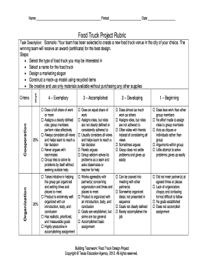 Food Truck Project Rubric  Form