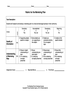 Marketing Rubric  Form