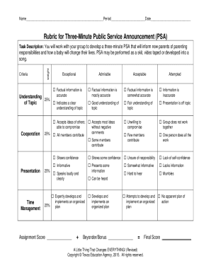 Psa Rubric  Form