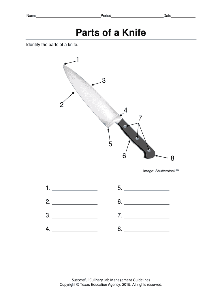 Handout Parts of a Knife Hospitality and Tourism Cte Sfasu  Form