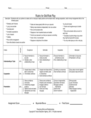 Short Role Play Rubrics  Form