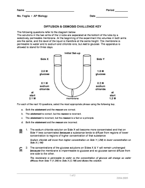 Diffusion and Osmosis Challenge Worksheet  Form