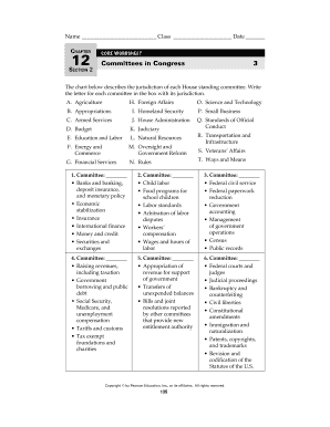 Congressional Committees Worksheet Answer Key  Form
