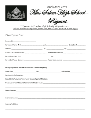 Application Form Miss Salem High School Pageant Portal Rockdale K12 Ga