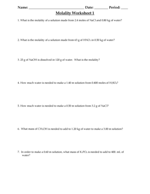 What is the Molality of a Solution Made from 2 4 Moles of Nacl and 0 80 Kg of Water  Form