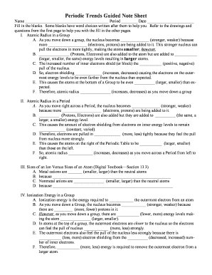 Periodic Trends Guided Note Sheet Answers  Form