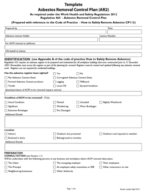 Asbestos Removal Control Plan AR2 WorkSafe Tasmania Worksafe Tas Gov  Form