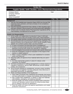 Supplier Quality Audit Checklist Excel  Form
