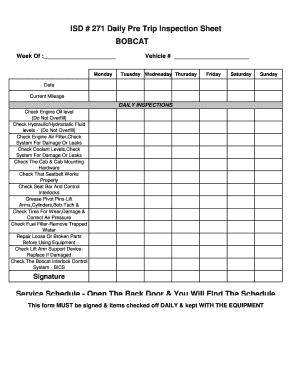 ISD 271 Daily Pre Trip Inspection Sheet BOBCAT Fcweb Bloomington K12 Mn  Form