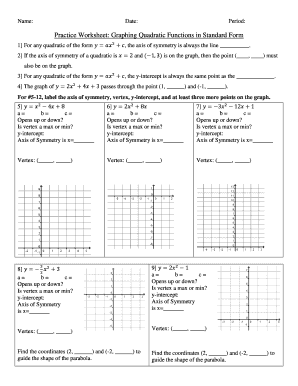 Worksheet Graphing Quadratics from Standard Form
