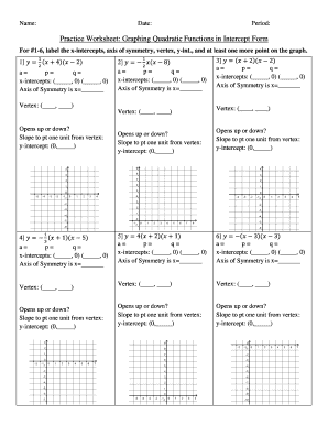 standard form to intercept form quadratic worksheet Quadratic Functions Worksheet With Answers Pdf - Fill Out and Sign