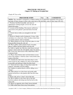 Bed Making Checklist  Form