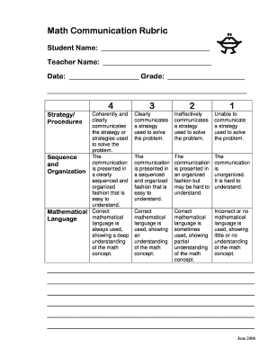 Math Communication Rubric  Form