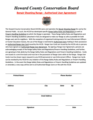 Bonair Shooting Range User Agreement Form Co Howard Ia