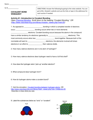 Covalent Bonding Webquest Answer Key PDF  Form