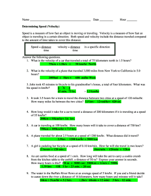 Determining Speed Velocity Worksheet Answers  Form