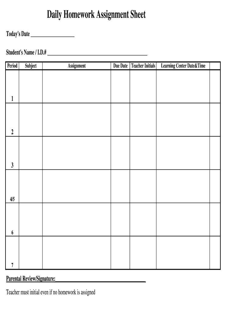 Daily Homework Assignment Sheet Greenway High School Greenway Guhsdaz  Form