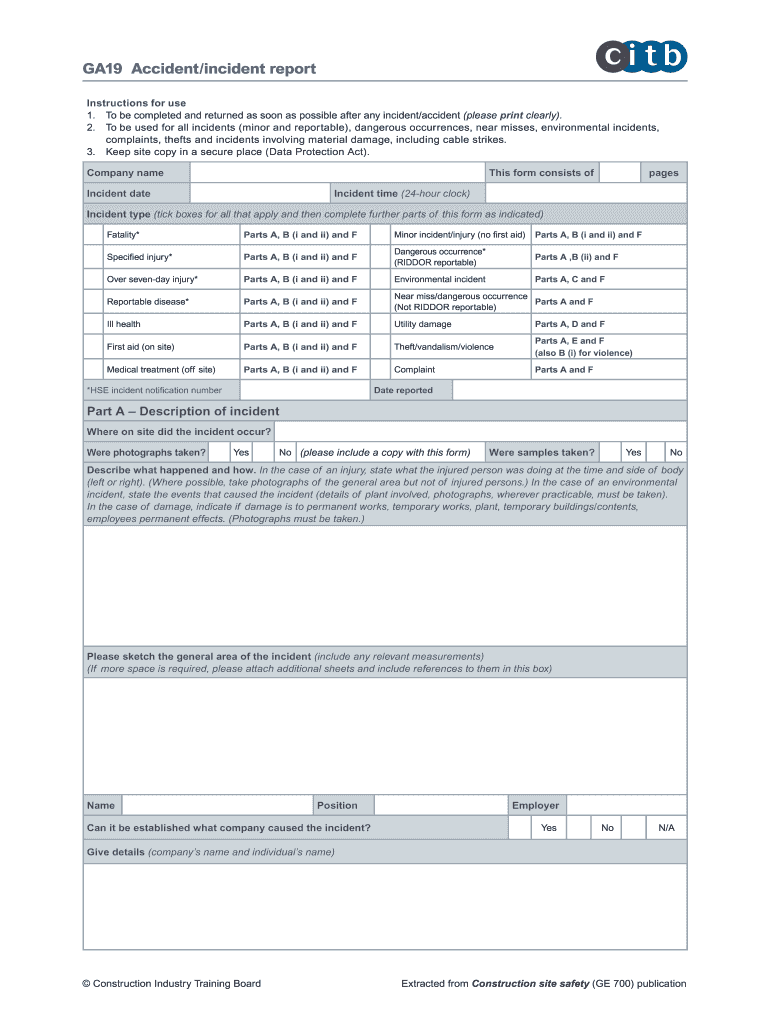 GA19 Accidentincident Report  CITB  Form