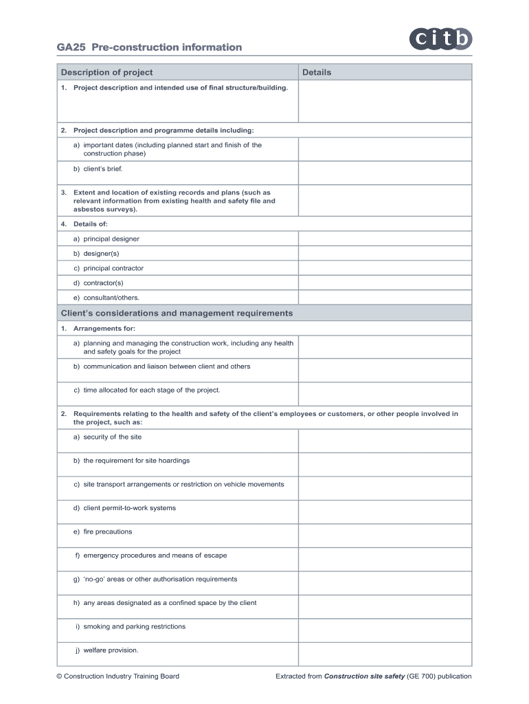 GA25 Pre Construction Information CITB