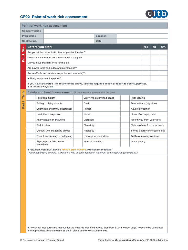 Point of Work Risk Assessment Template  Form