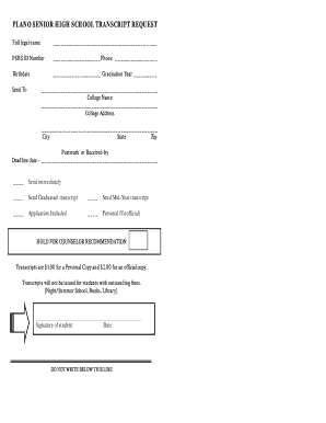 Plano East Request Transprict  Form