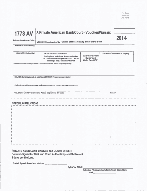 1778AV a Private American BankCourt VoucherlWarrant I I 20  Form