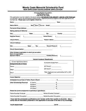 Mandy Coats Scholarship  Form