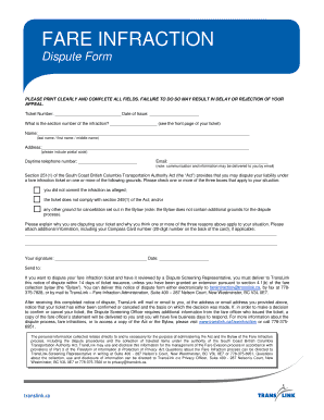 Translink Fare Infraction  Form