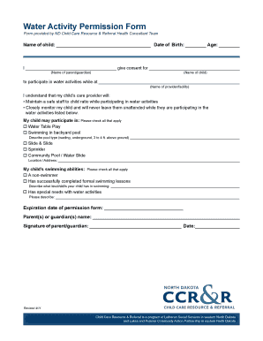 Daycare Water Play Permission Form