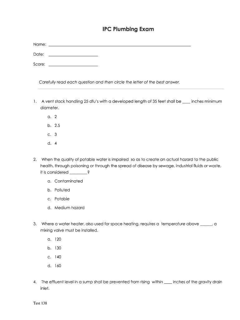 IPC Plumbing Exam John White Johnrwhite  Form