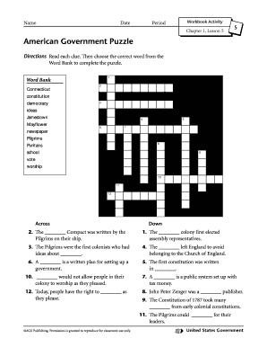 United States Government Crossword Puzzle Answer Key  Form